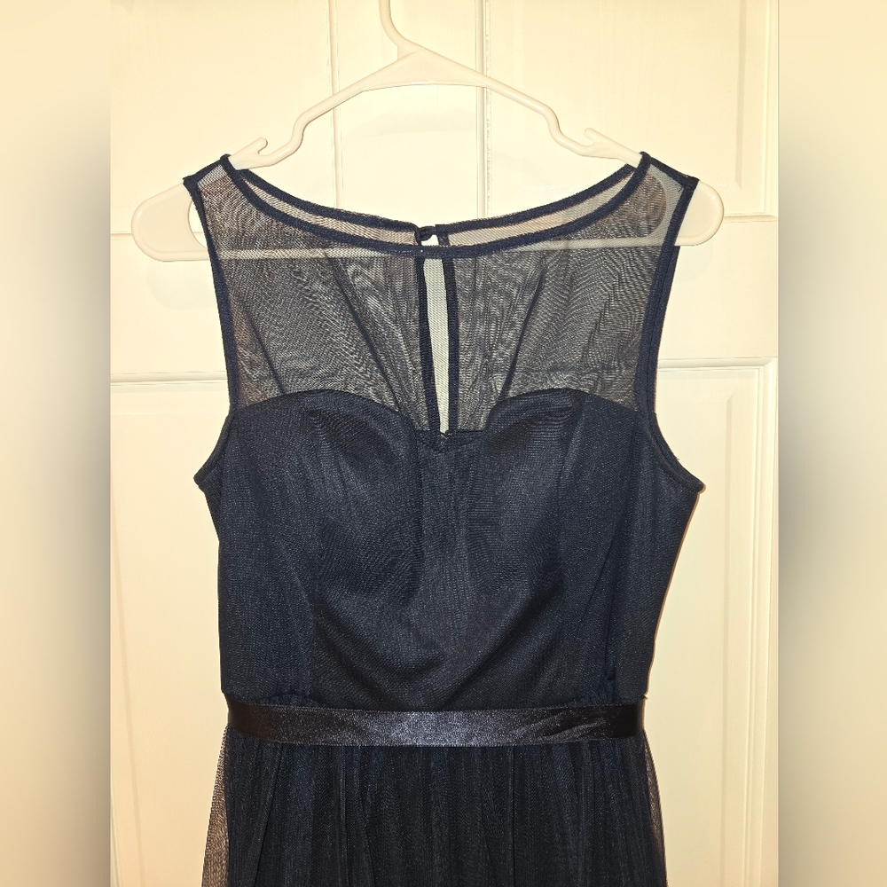 Eliza J Midnight Blue Sheer Neckline Dress
